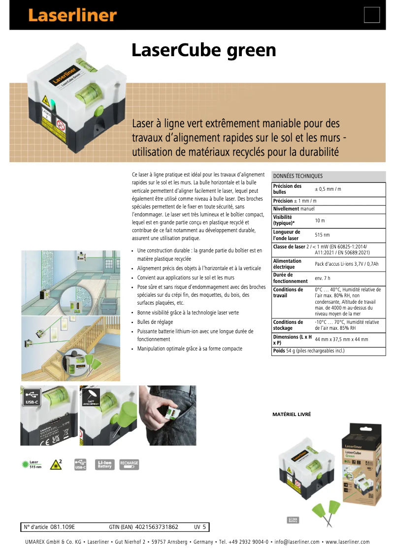 Image de la première page du manuel de l'appareil LaserCube Green