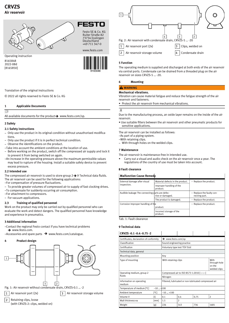 Page 1 de la notice Manuel utilisateur Festo CRVZS-20