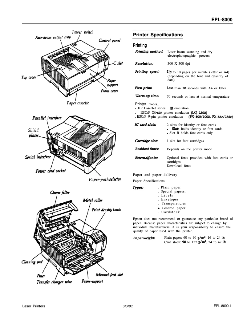 Page n°1 - Fiche technique Epson EPL-8000