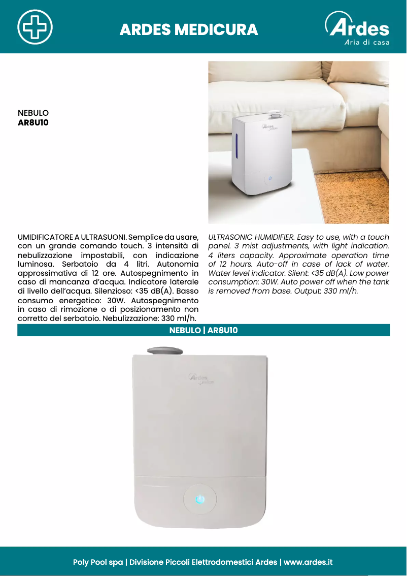 Page 1 de la notice Fiche technique Ardes AR8U10