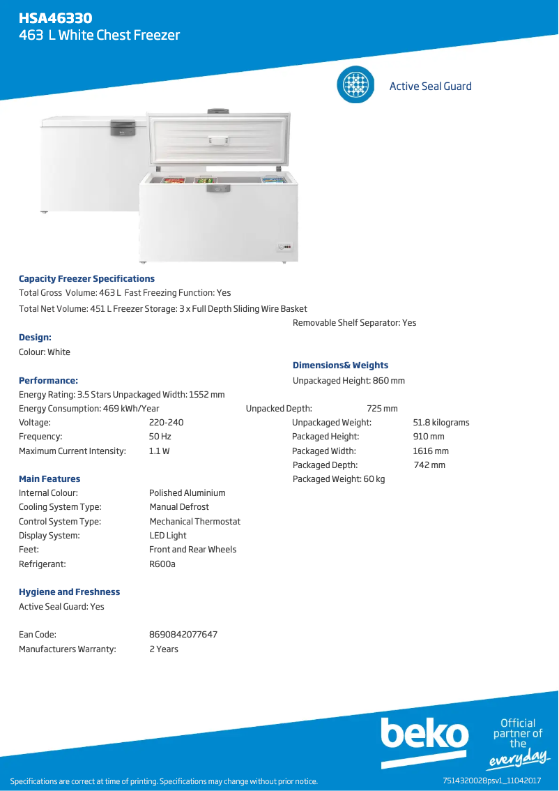 Page n°1 - Fiche technique Beko HSA46330