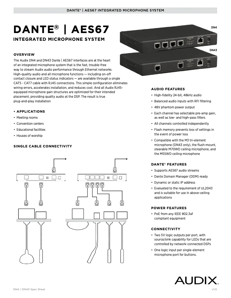 Page 1 de la notice Fiche technique Audix DN4