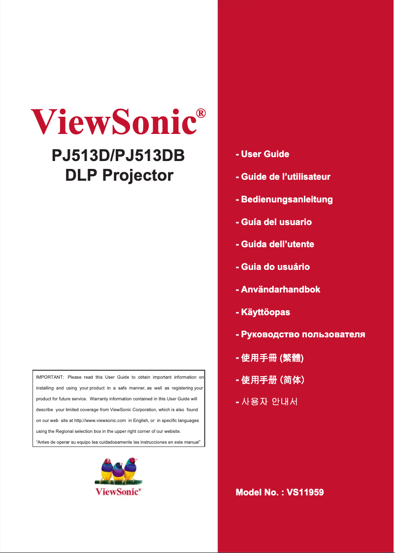 Page 1 de la notice Manuel utilisateur Viewsonic PJ513DB