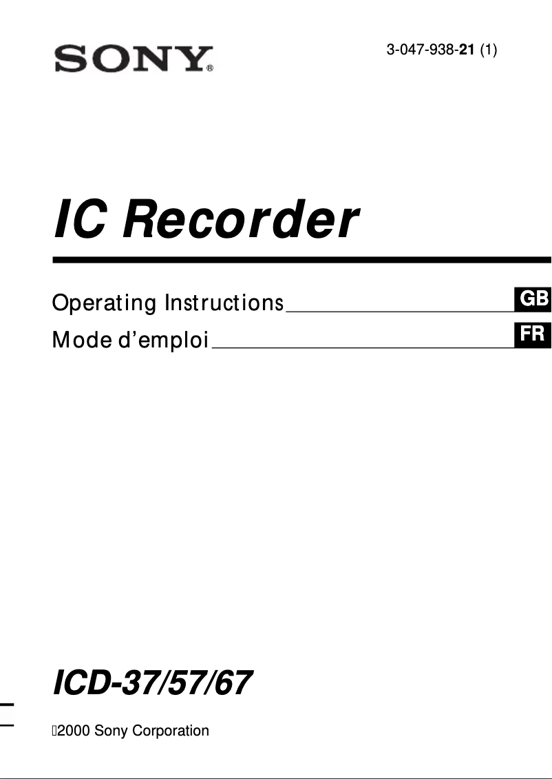 Page n°1 - Manuel utilisateur Sony ICD-67