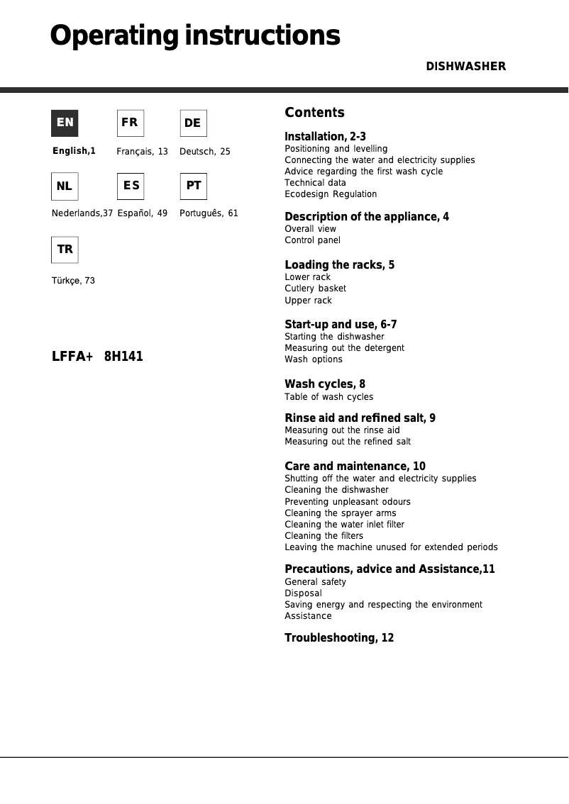 Page 1 de la notice Manuel utilisateur Hotpoint Ariston LFFA plus 8H141
