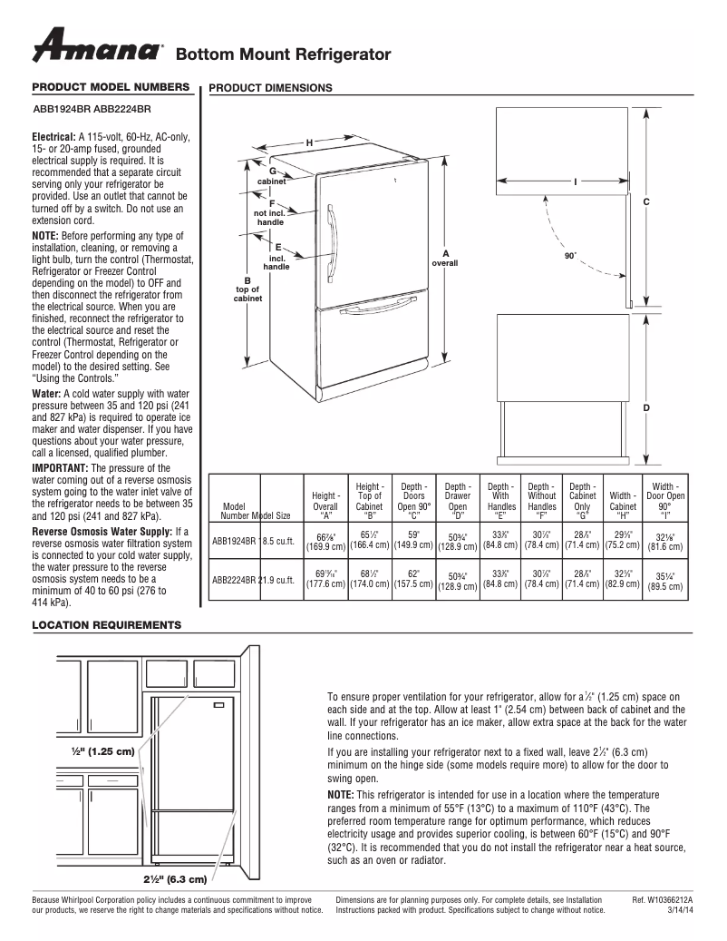 Page n°1 - Fiche technique Amana ABB2224BR