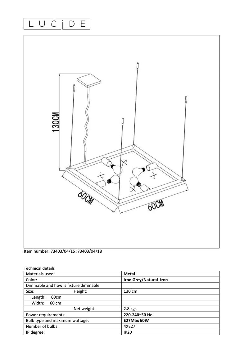 Page 1 de la notice Manuel utilisateur Lucide Thor 73403/04/15