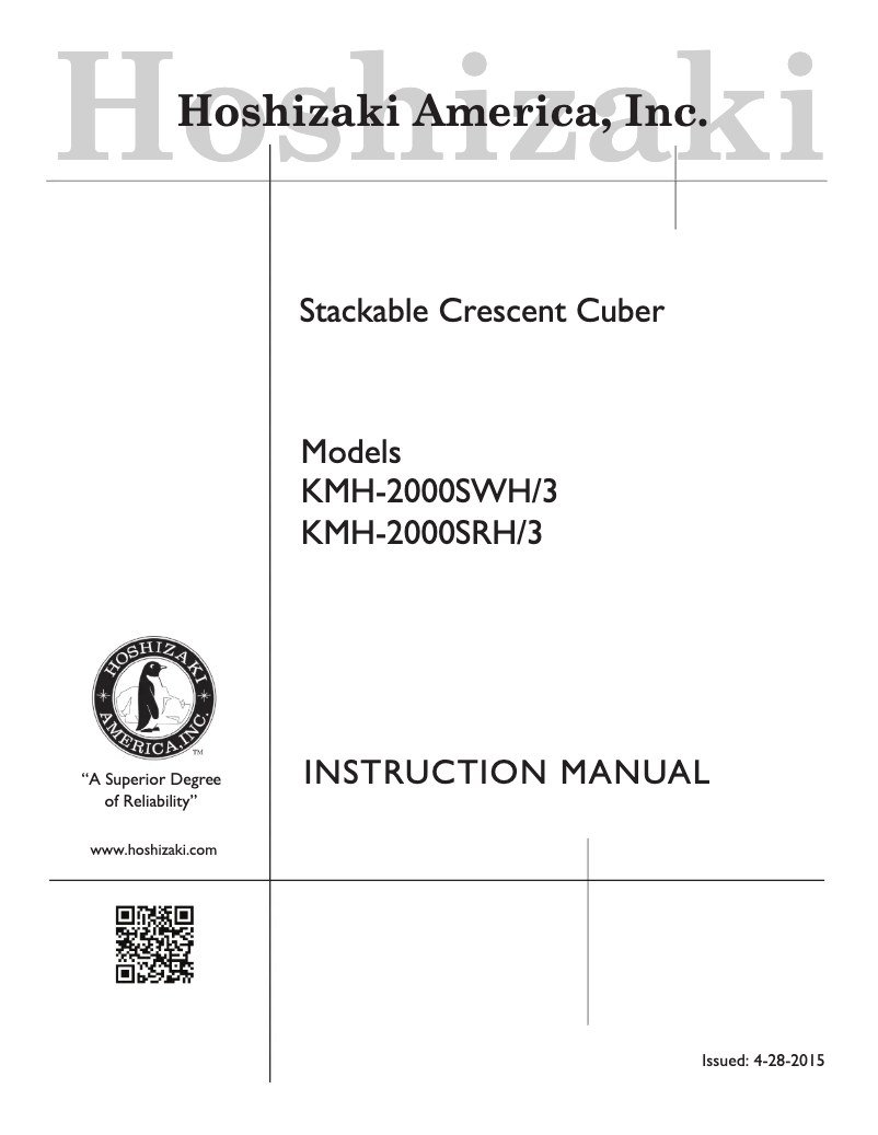 Page 1 de la notice Manuel utilisateur Hoshizaki KMH-2000SWH3