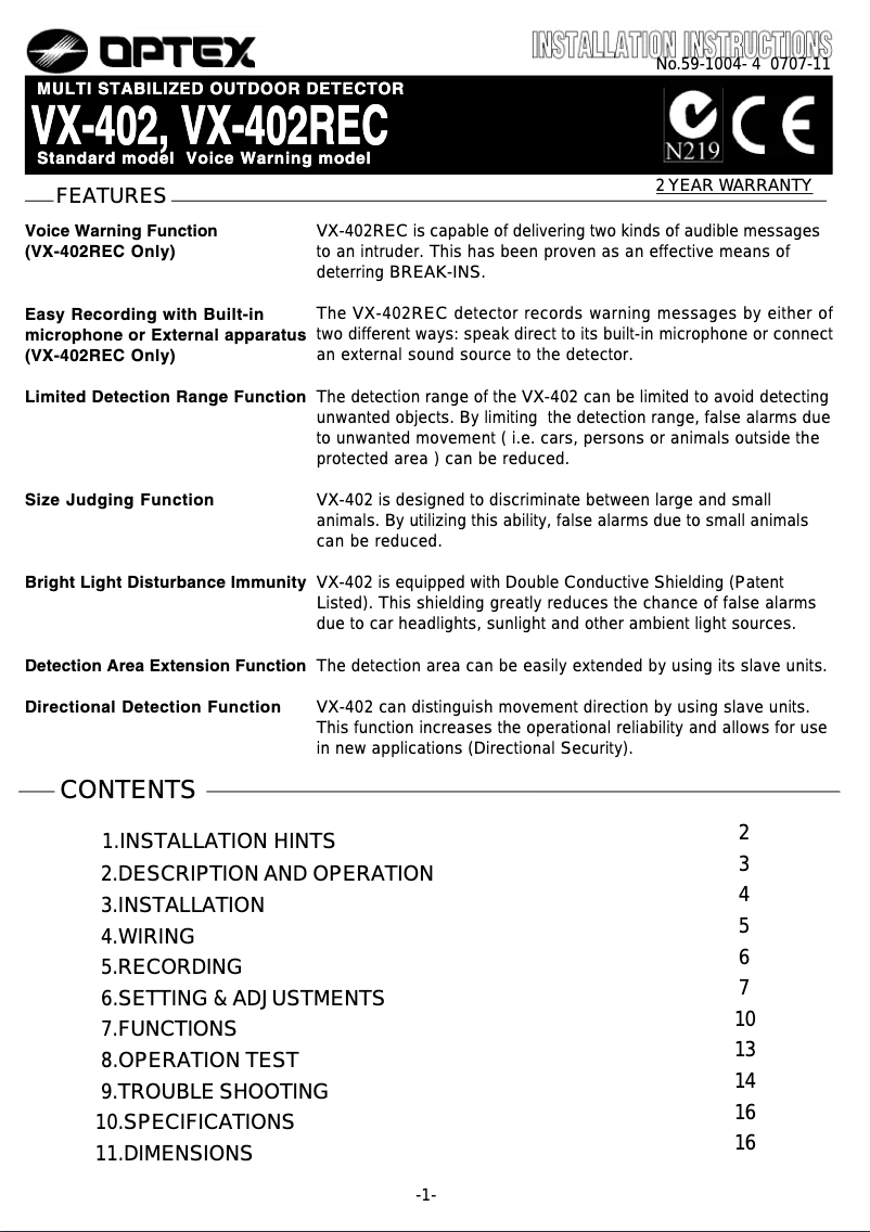 Image de la première page du manuel de l'appareil VX-402REC