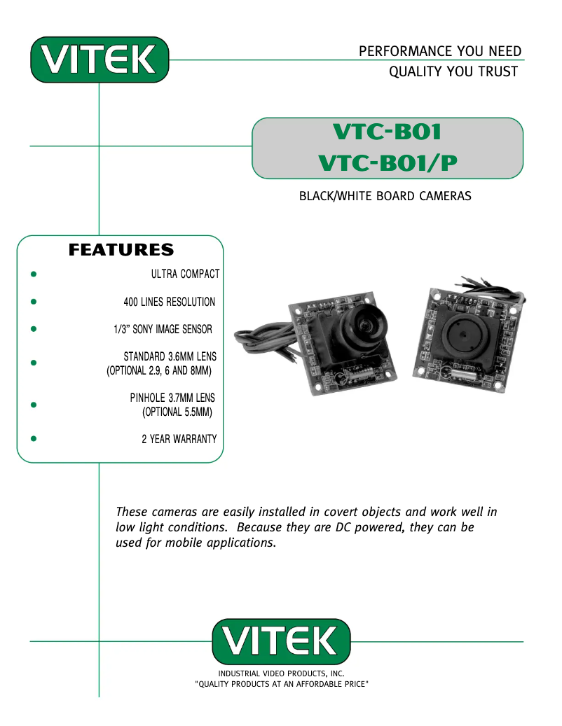 Page n°1 - Manuel utilisateur Vitek VTC-B01P