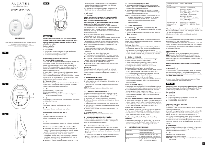 Page 1 de la notice Mode d'emploi Alcatel Baby Link 100