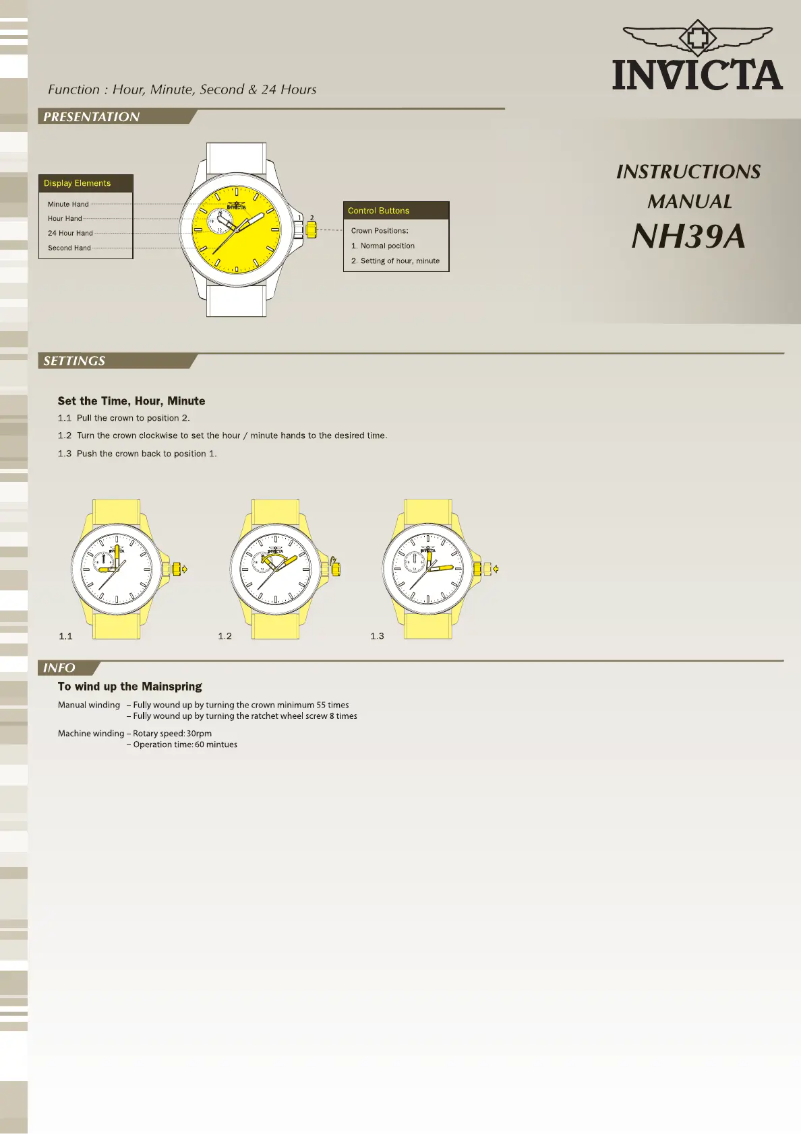 Page n°1 - Manuel utilisateur Invicta Pro Diver 22078