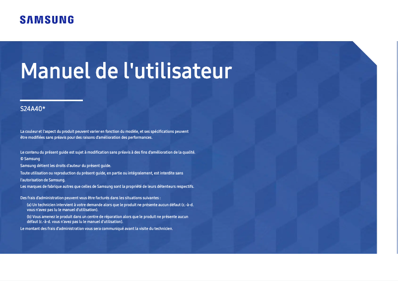 Page 1 de la notice Manuel utilisateur Samsung S24A406VEU