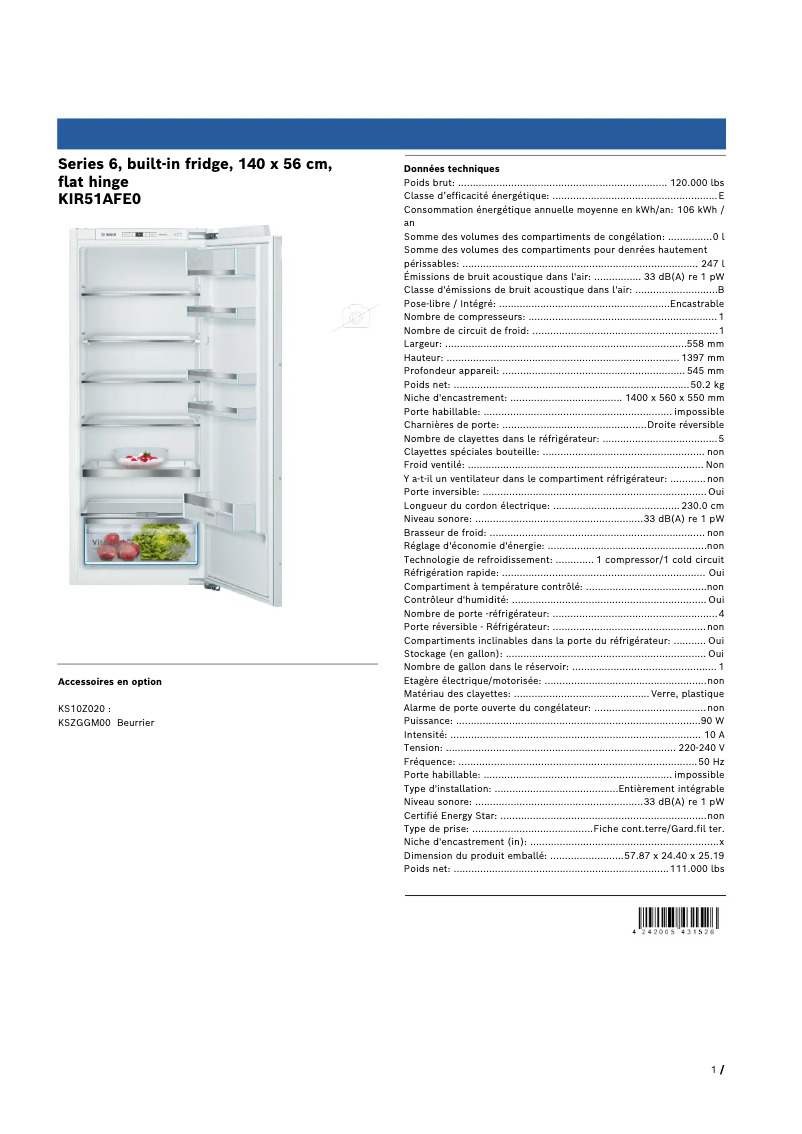 Image de la première page du manuel de l'appareil KIR51AFE0