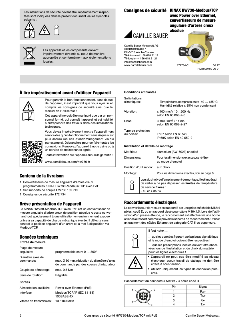 Página 1 del manual Instrucciones de seguridad Camille Bauer KINAX HW730-Modbus/TCP