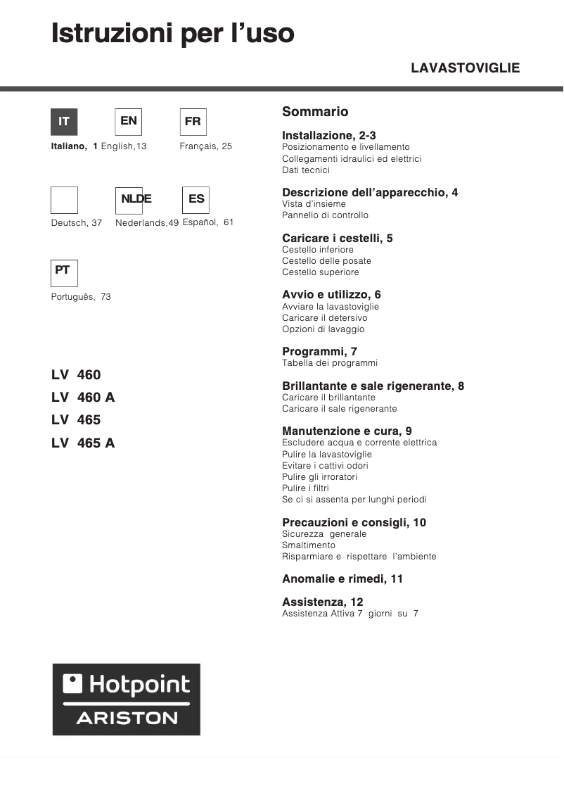 Page n°1 - Manuel utilisateur Hotpoint Ariston LV 465 a ix