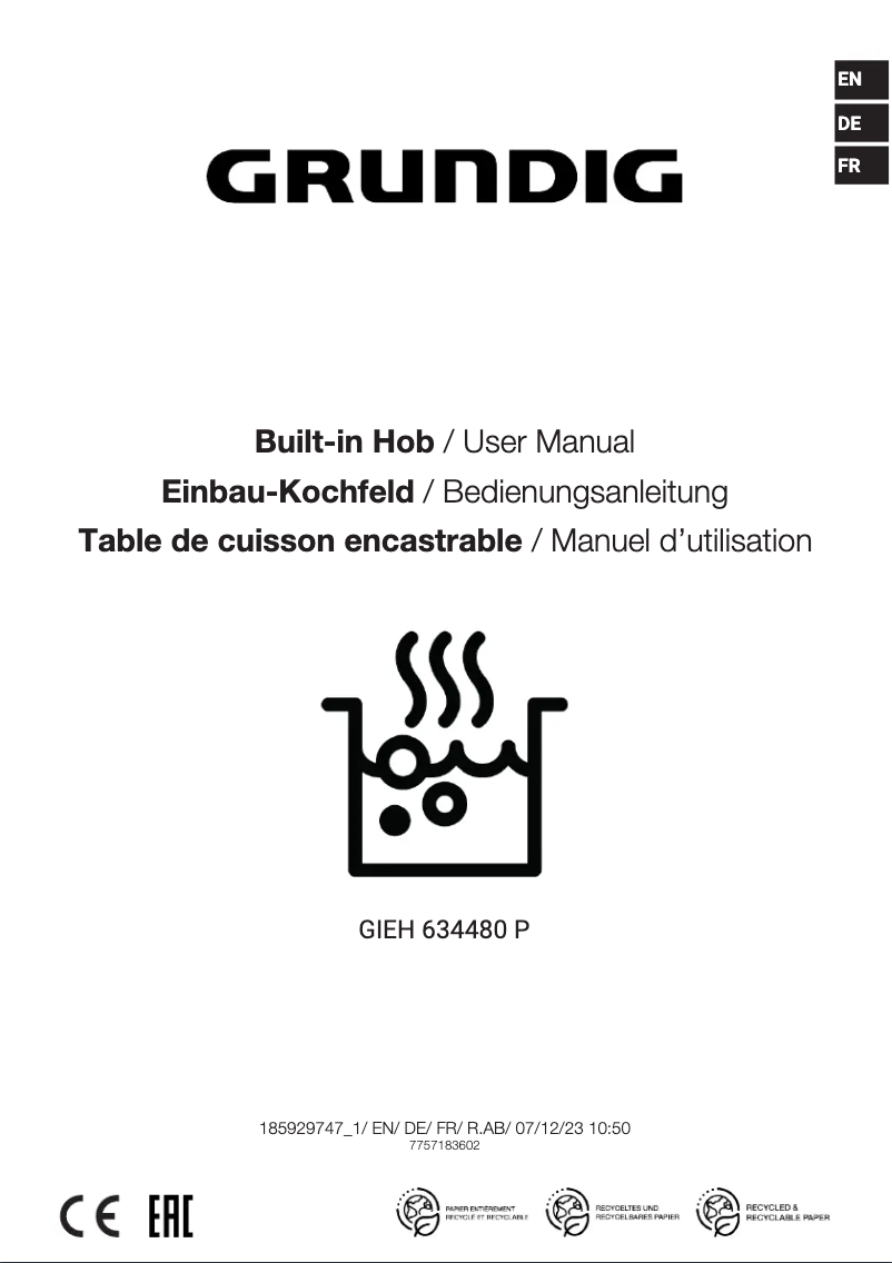 Page n°1 - Manuel utilisateur Grundig GIEH 634480 P