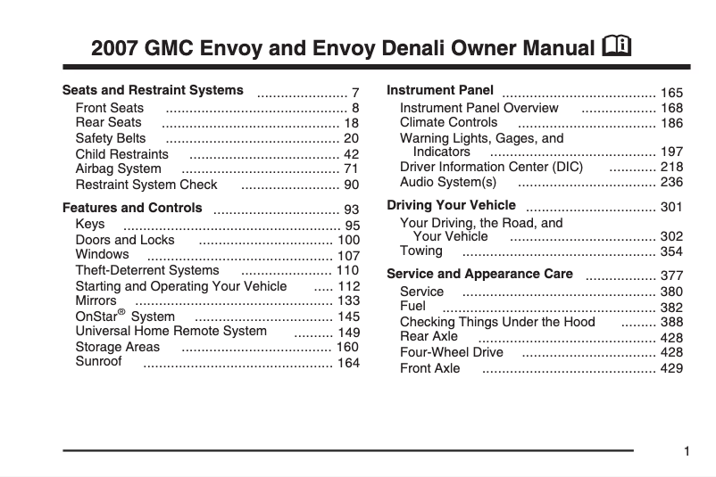 Page 1 de la notice Manuel utilisateur GMC Envoy (2002)
