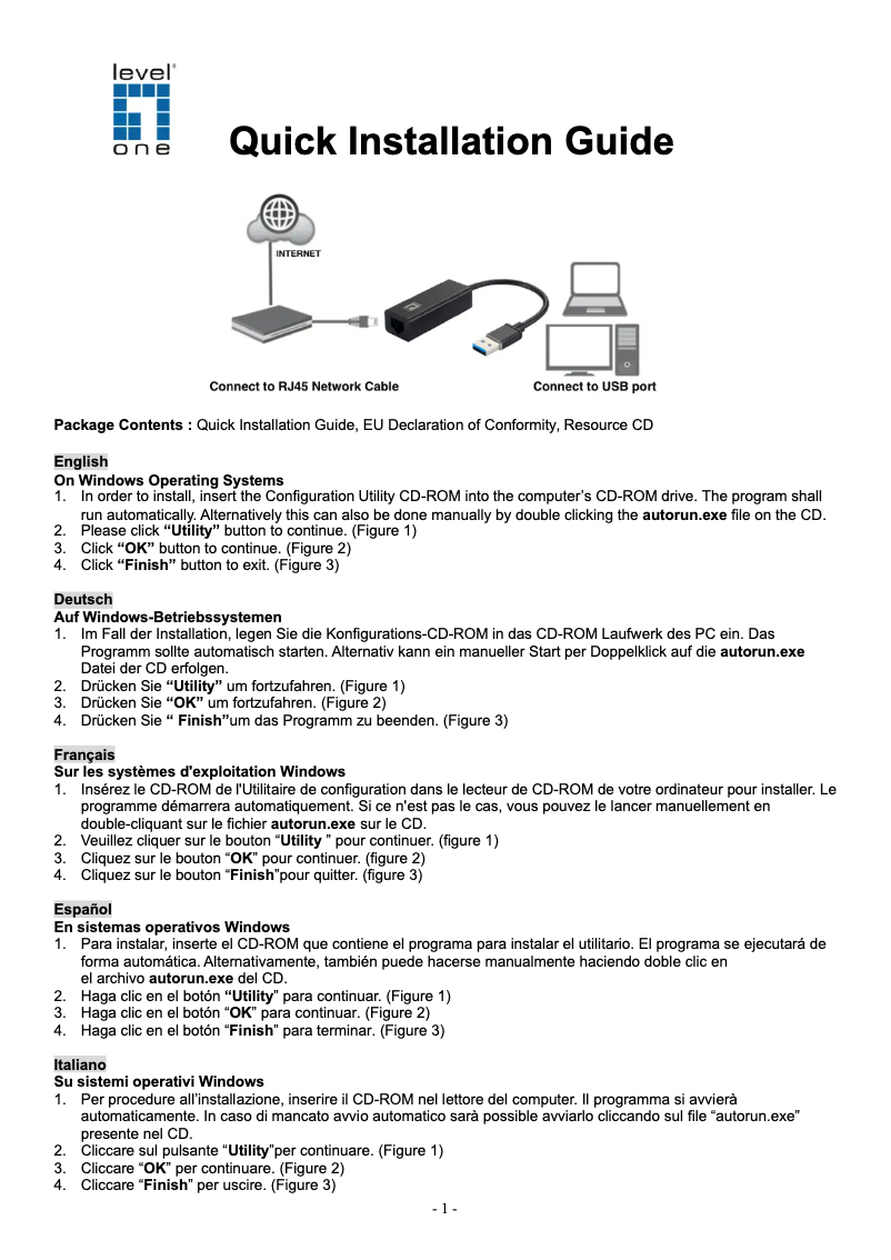 Page 1 de la notice Manuel utilisateur LevelOne USB-0401