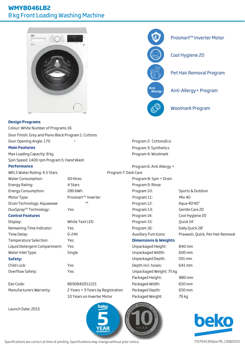 Image de la première page du manuel de l'appareil WMY8046LB2