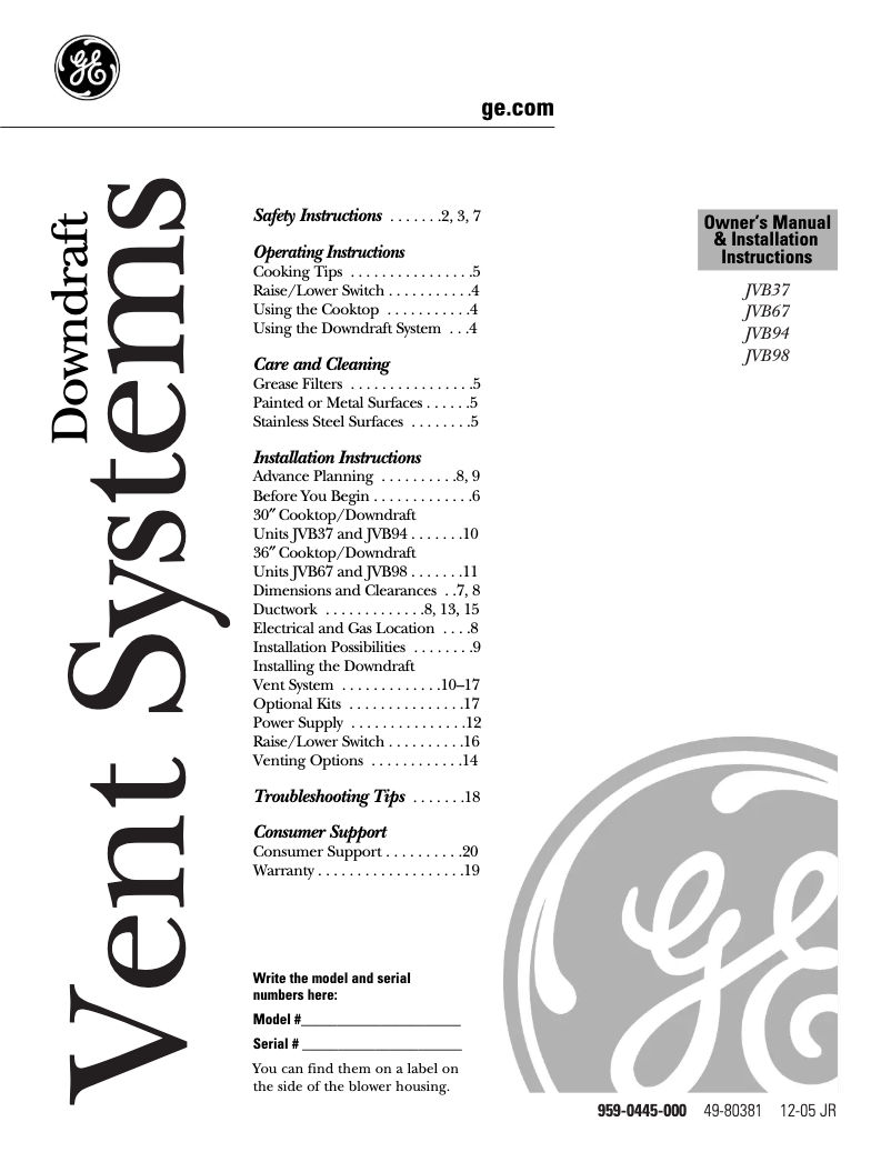 Imagen de la primera página del manual del dispositivo Profile JVB98SHSS