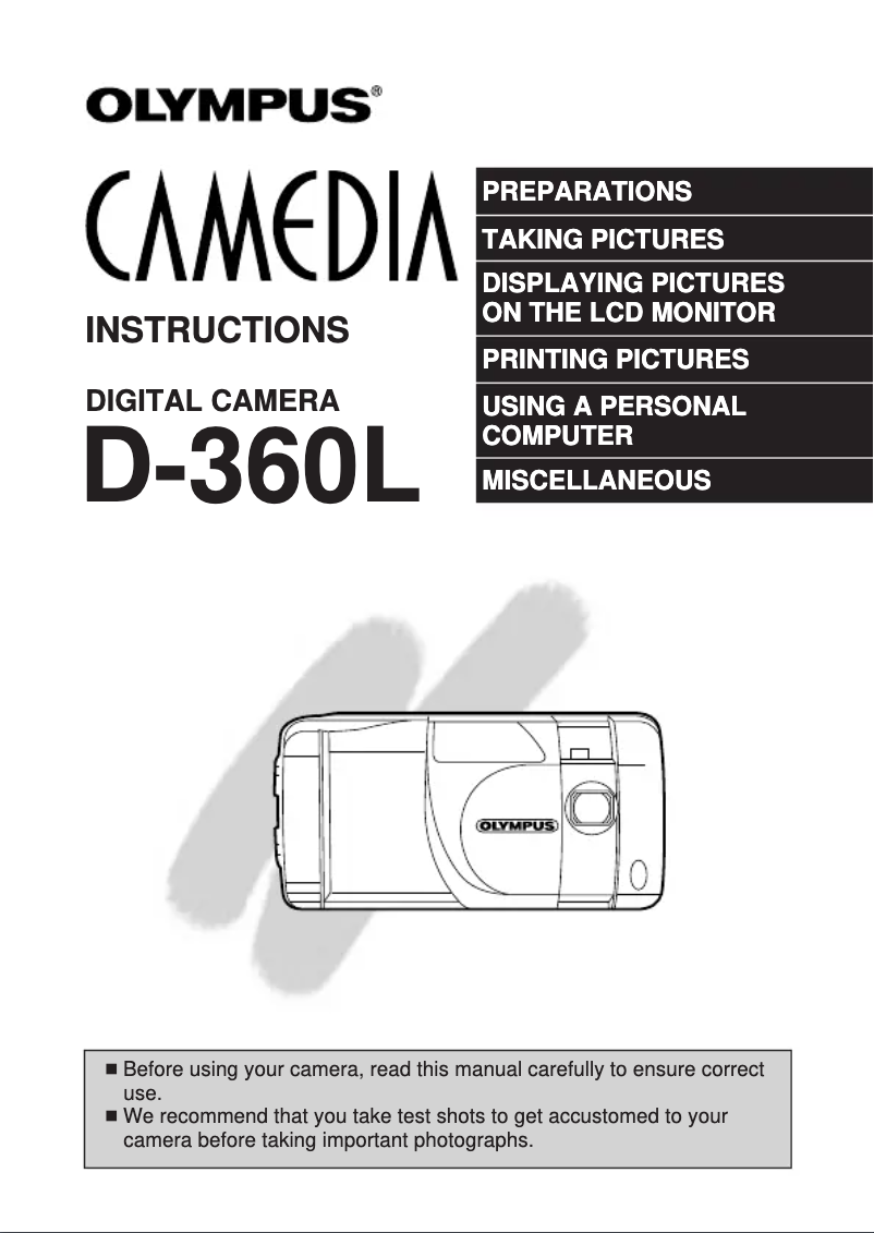 Page 1 de la notice Manuel utilisateur Olympus Camedia D-360L