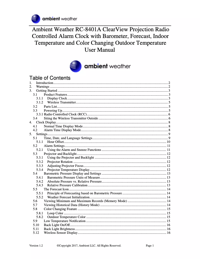 Image de la première page du manuel de l'appareil RC-8401A