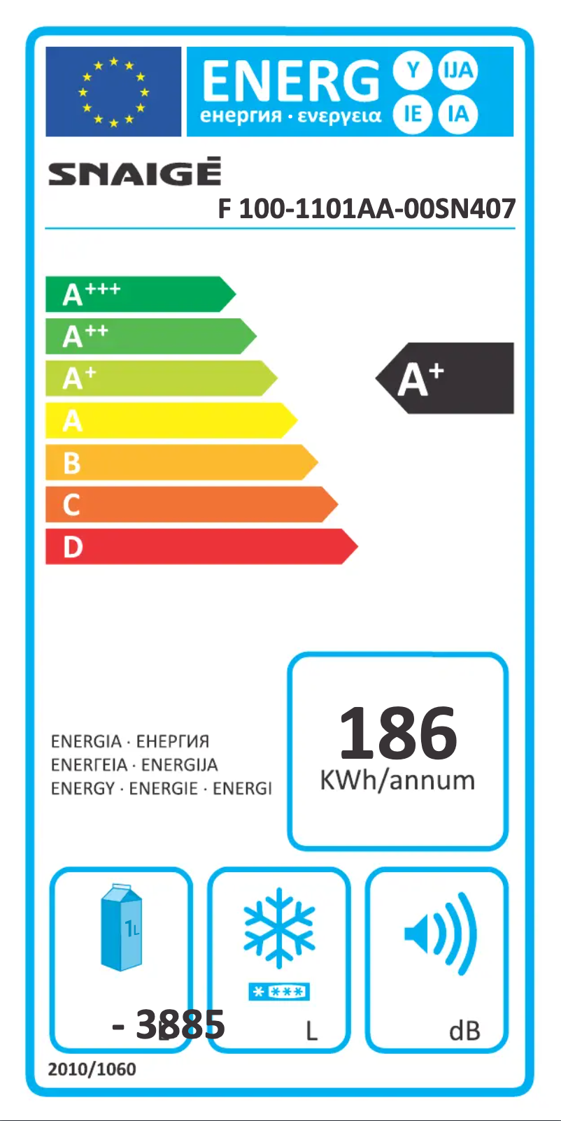 Page n°1 - Label énergétique Snaigė F 10SM-T6002F1