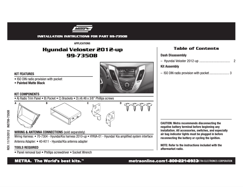 Page n°1 - Manuel utilisateur Metra 99-7350B