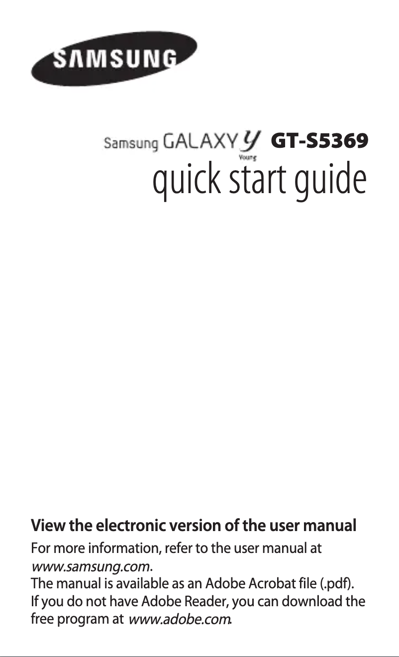 Page 1 de la notice Guide de démarrage rapide Samsung Galaxy Y