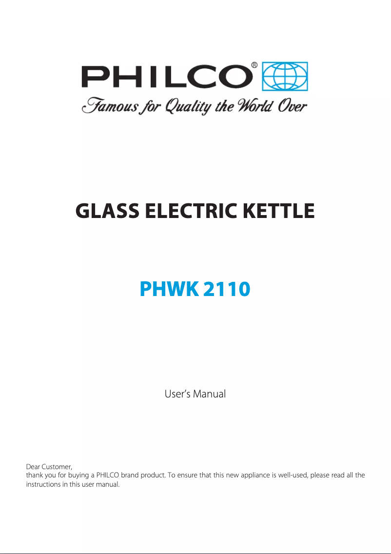Image de la première page du manuel de l'appareil PHWK 2110