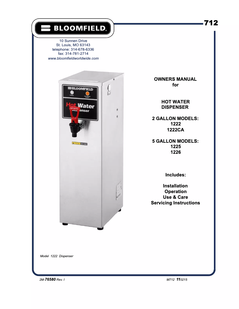 Page 1 de la notice Manuel utilisateur Bloomfield 1225