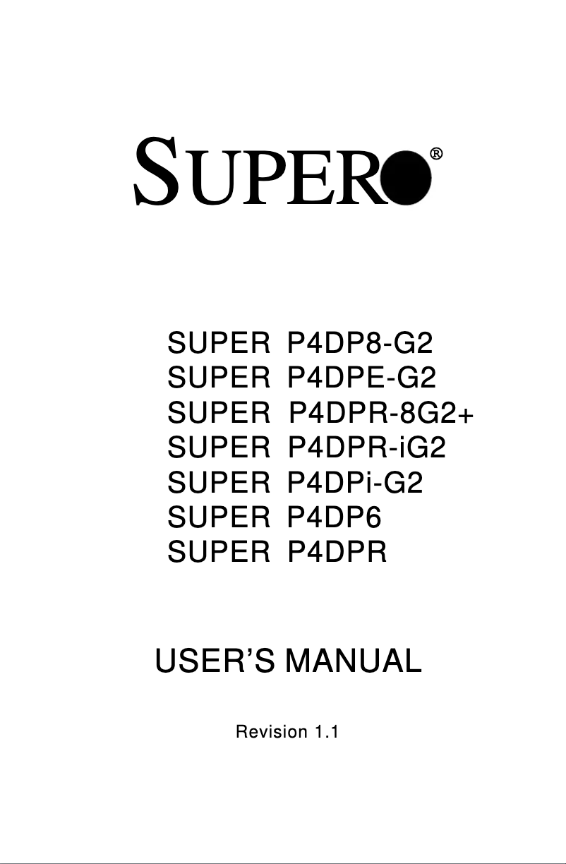 Page n°1 - Manuel utilisateur Supermicro P4DPi-G2