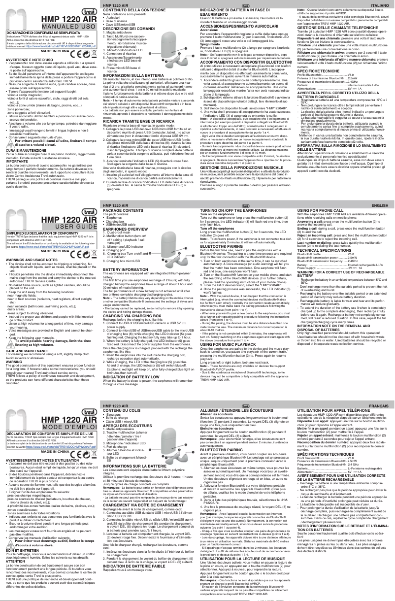 Page n°1 - Manuel utilisateur Trevi HMP 1220 AIR