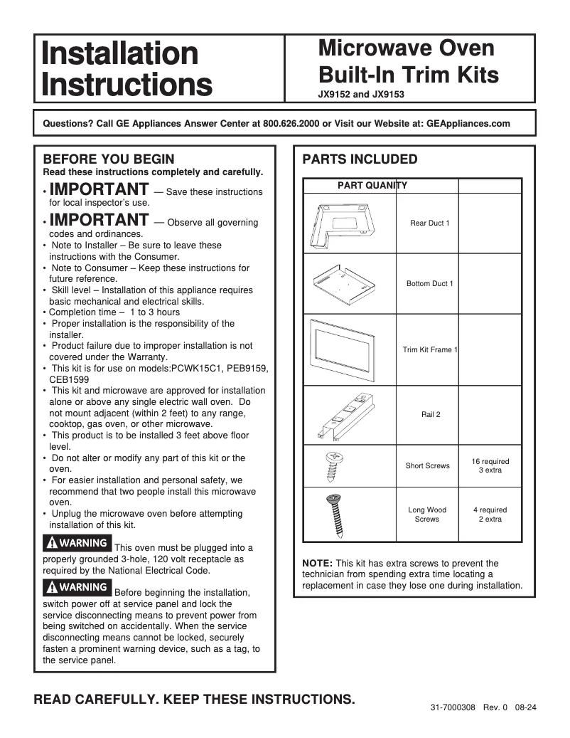 Page n°1 - Manuel utilisateur GE JX9152ELDS