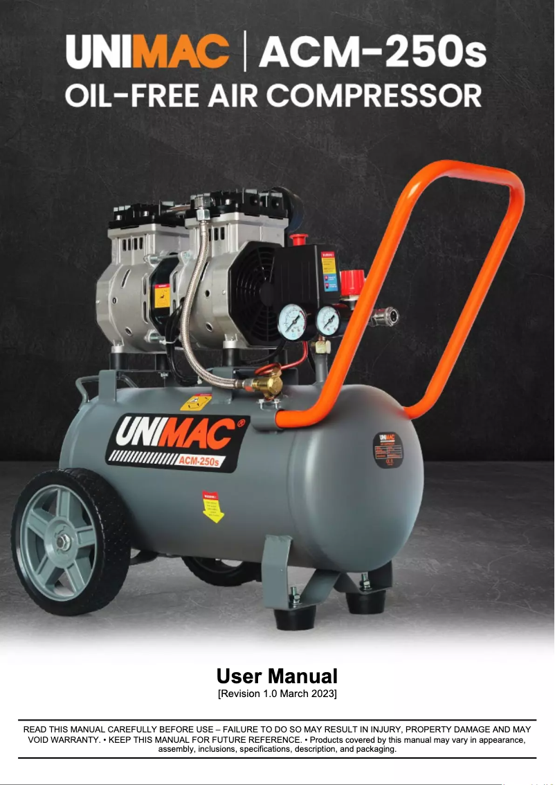 Page 1 de la notice Manuel utilisateur Unimac ACM-250s