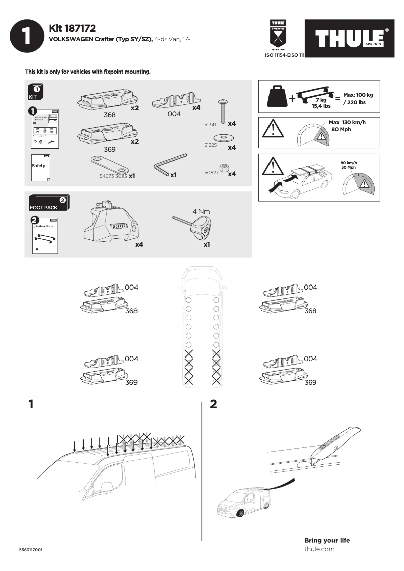 Page 1 de la notice Manuel utilisateur Thule Kit 187172