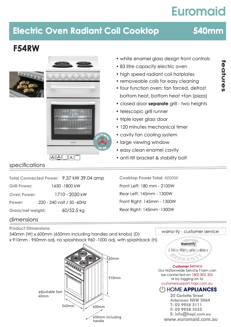 Image de la première page du manuel de l'appareil F54RW