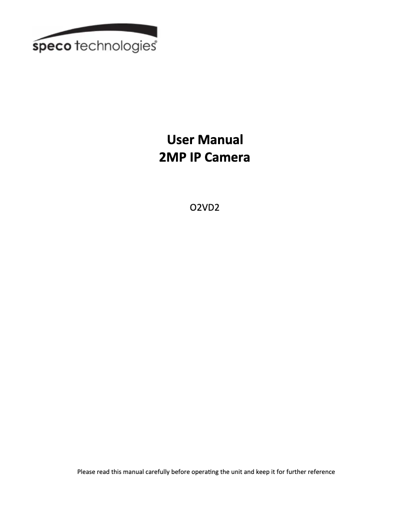 Page n°1 - Manuel utilisateur Speco Technologies O2VD2