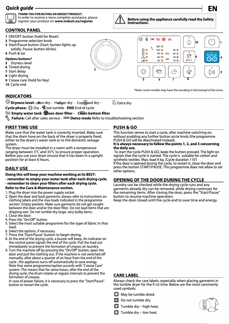 Page 1 de la notice Manuel utilisateur Indesit YT M10 81 R EU