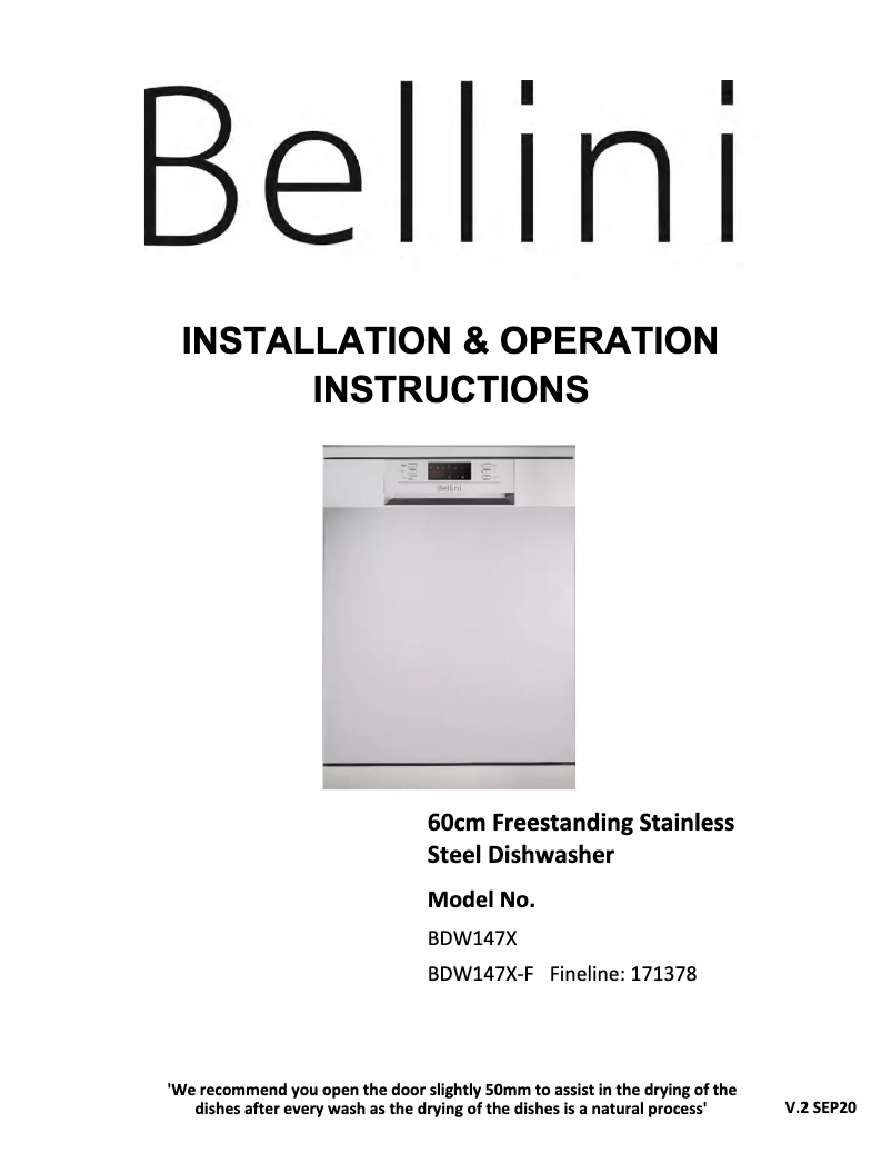 Page n°1 - Manuel utilisateur Bellini BDW147X-F
