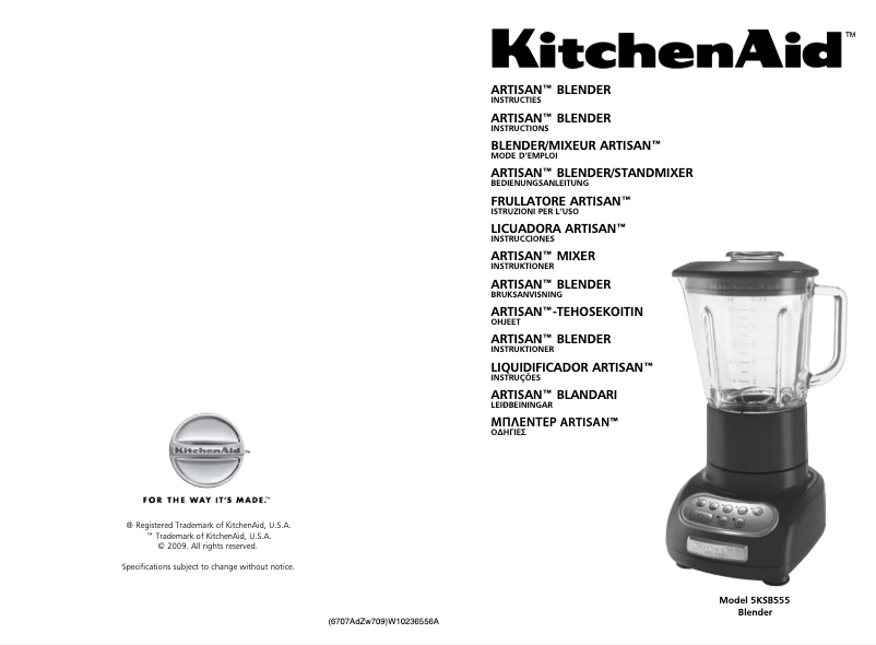Page 1 de la notice Manuel utilisateur KitchenAid Frullatore 5KSB555