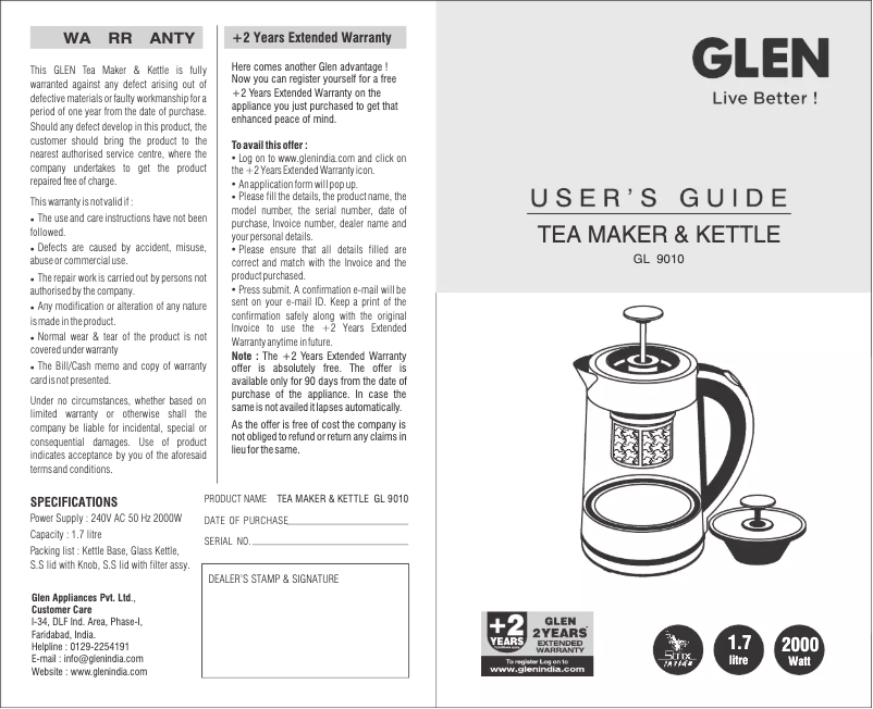 Page n°1 - Manuel utilisateur Glen GL 9010