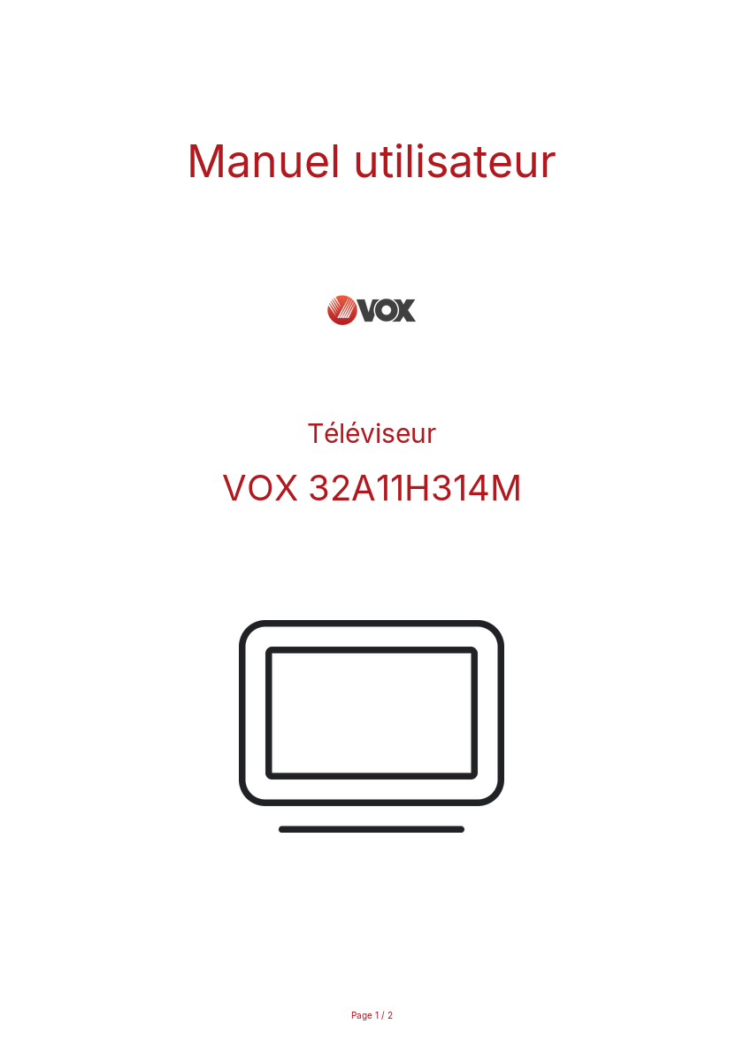 Page n°1 - Manuel utilisateur VOX 32A11H314M