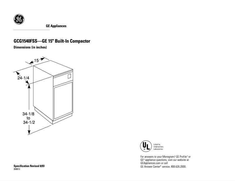 Página 1 del manual Ficha técnica GE Profile GCG1540FSS