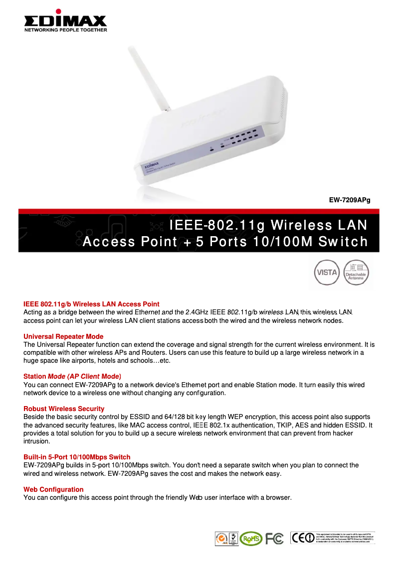 Page 1 de la notice Fiche technique Edimax EW-7209APG
