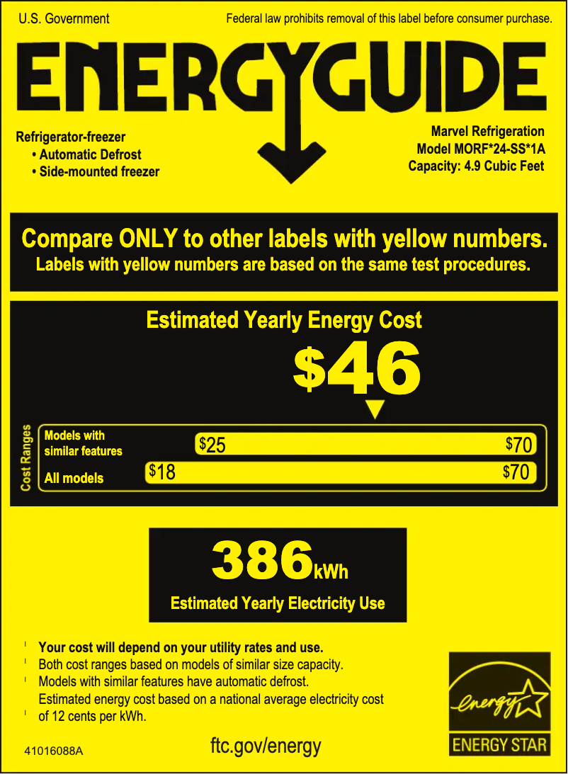 Page 1 de la notice Label énergétique Marvel MORF224SS31A
