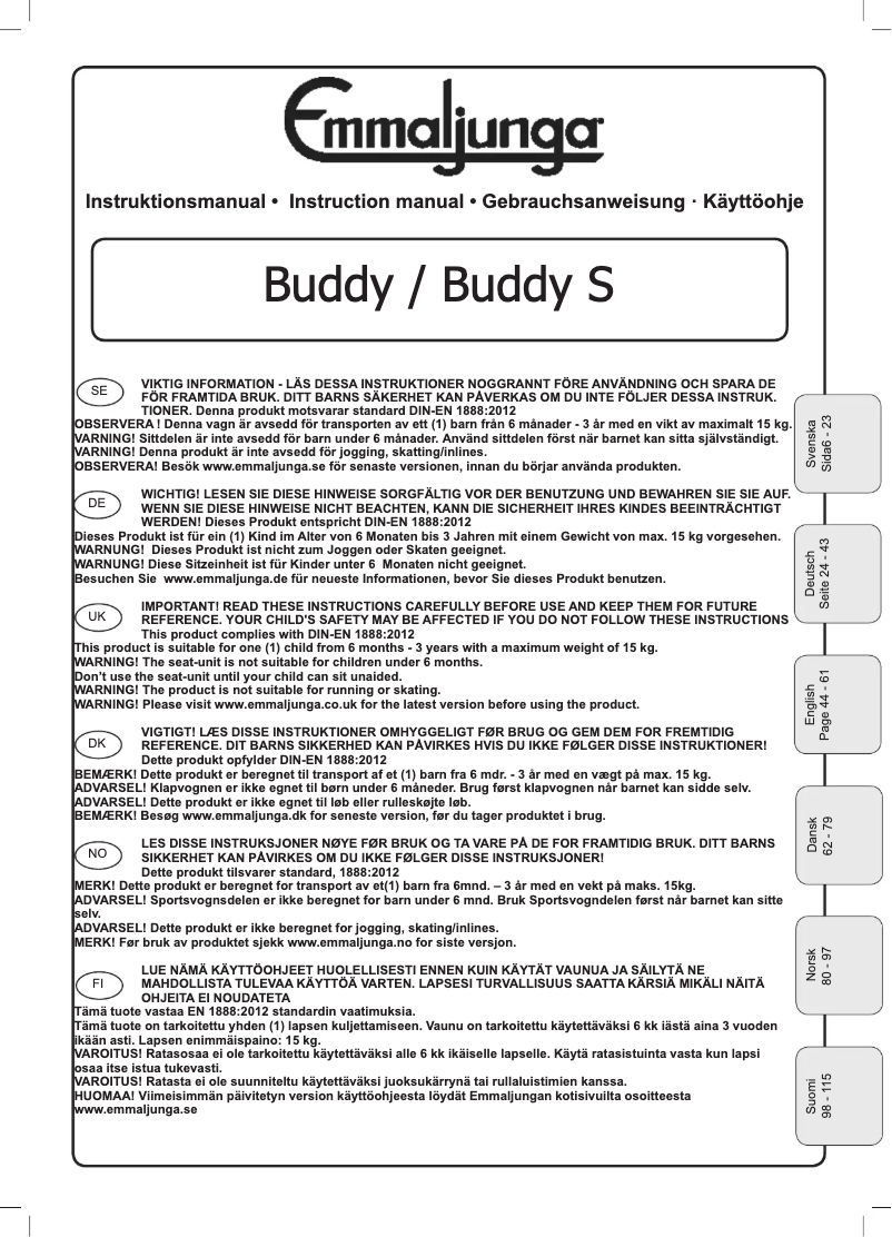 Page 1 de la notice Manuel utilisateur Emmaljunga Buddy