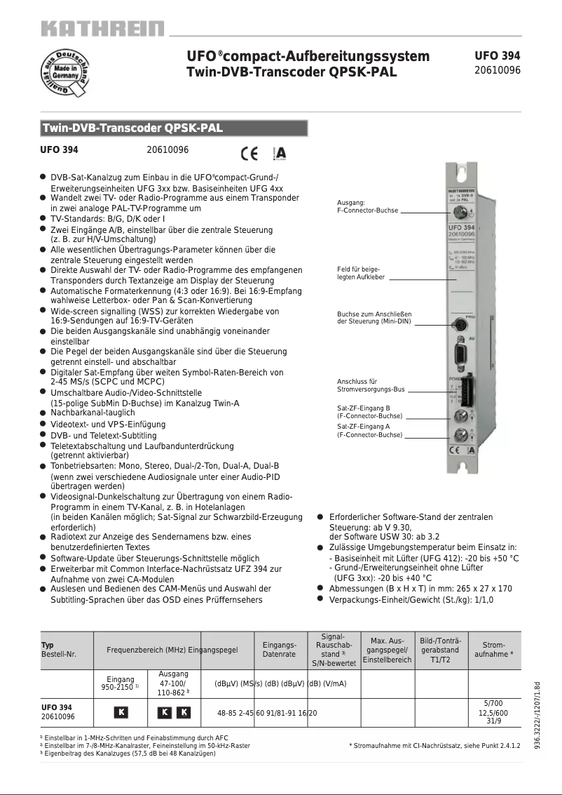 Image de la première page du manuel de l'appareil UFO 394