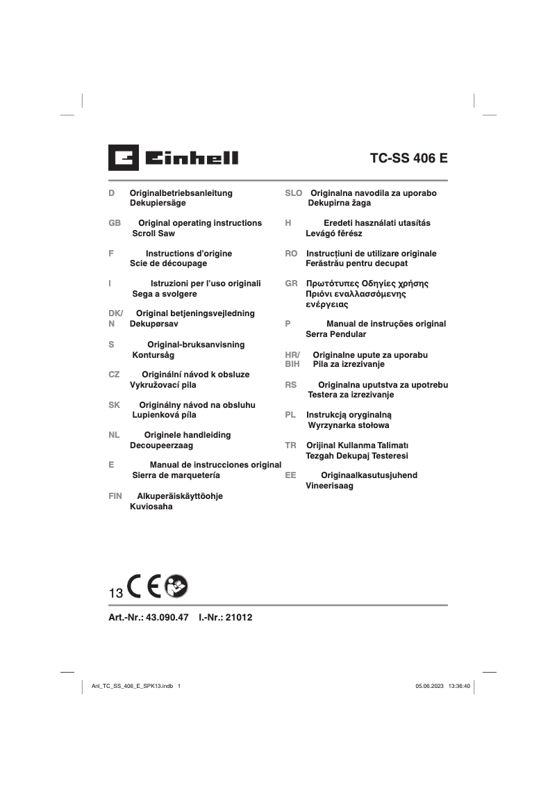 Page 1 de la notice Manuel utilisateur Einhell TC-SS 406 E